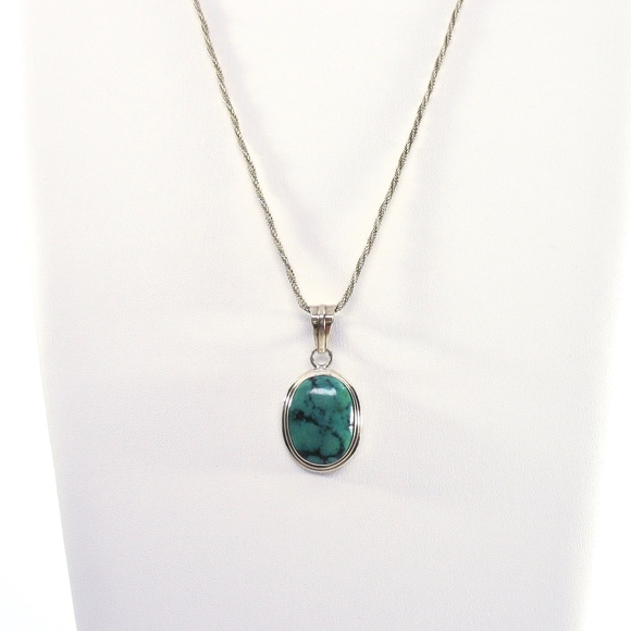 Turquoise Sterling Slide Pendant, 925 Rope Chain - Picture 3 of 7